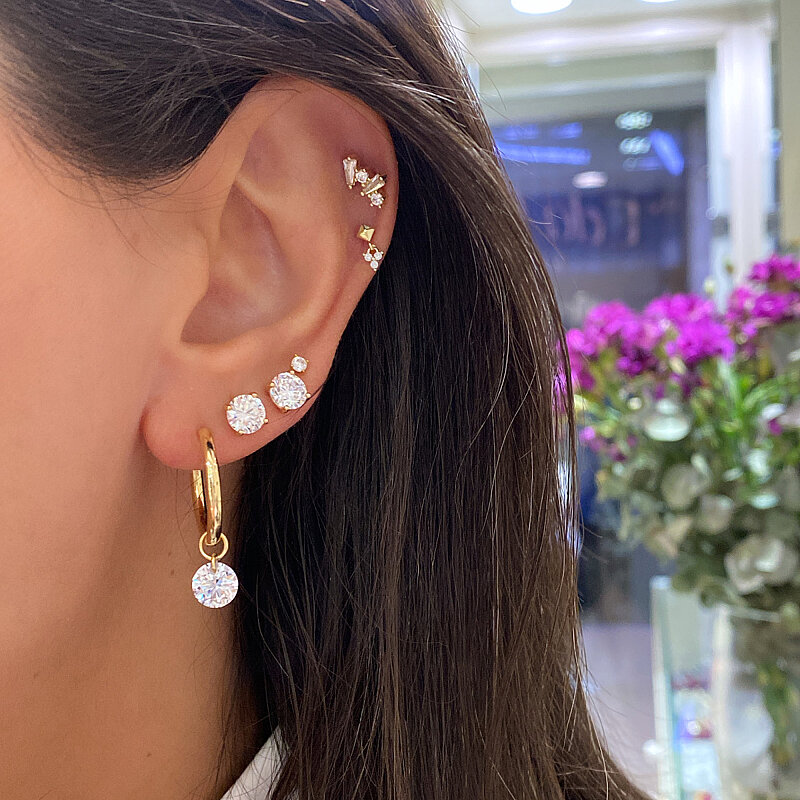 Single Stone Hoop Earring - 2