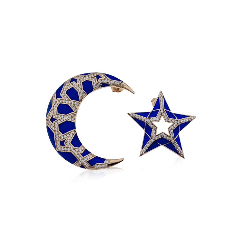 Special Design Crescent And Star Enamel Earrings