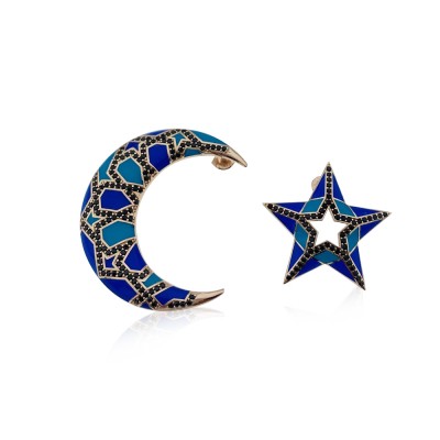 Special Design Crescent And Star Enamel Earrings