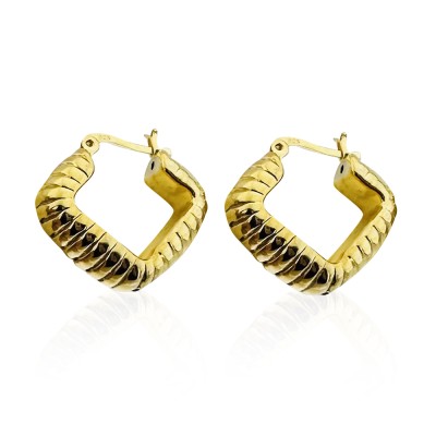 Thick Square Form Hoop Earrings - Thumbnail
