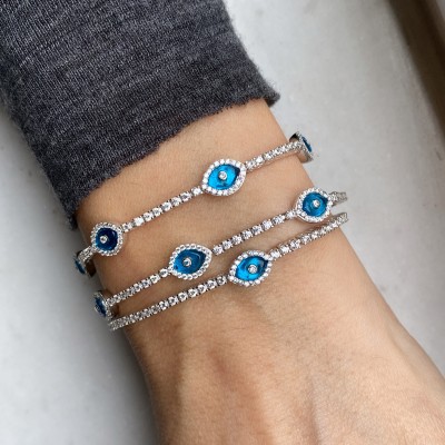 by Eda Çetin - Thin Mounted Glass Eye Bracelet - Set of Five (1)