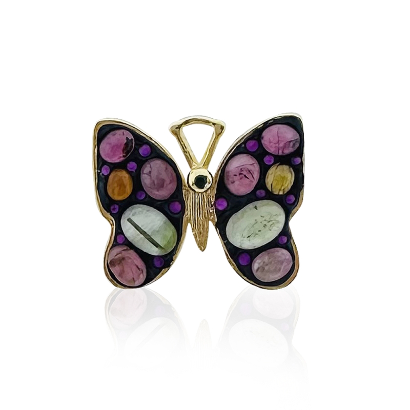 Tourmaline Stone Butterfly Brooch