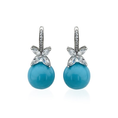 by Eda Çetin - Turquoise Ball Marquise Earrings