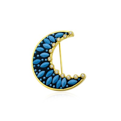 by Eda Çetin - Turquoise Crescent Brooch