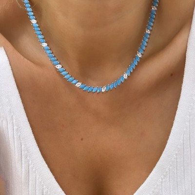 Turquoise Marquise Tennis Necklace - Thumbnail