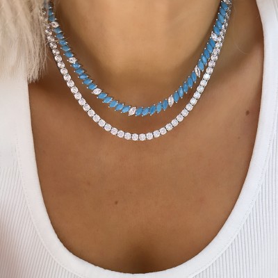 Turquoise Marquise Tennis Necklace - Thumbnail