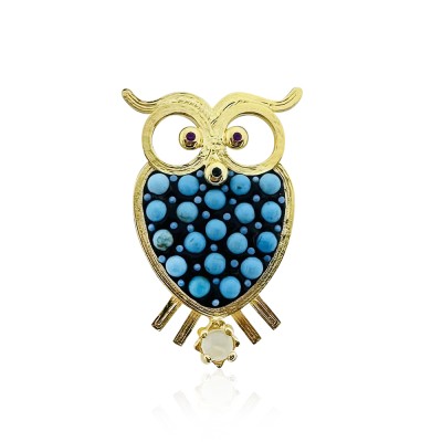 Turquoise Owl Brooch