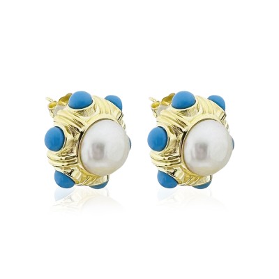 Turquoise Pearl Earrings - Thumbnail