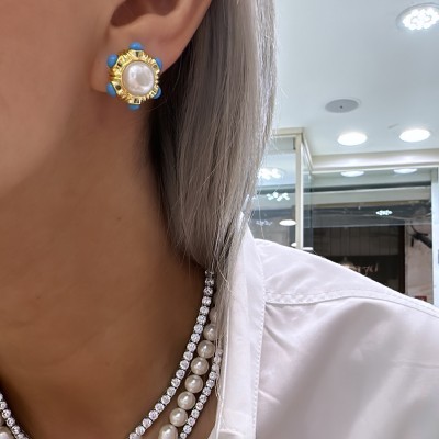 Turquoise Pearl Earrings - Thumbnail