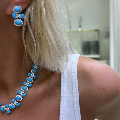 Turquoise Royal Max Earrings - Single Row - by Eda Çetin