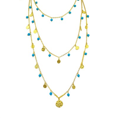 Turquoise Sequin Triple Necklace - Thumbnail