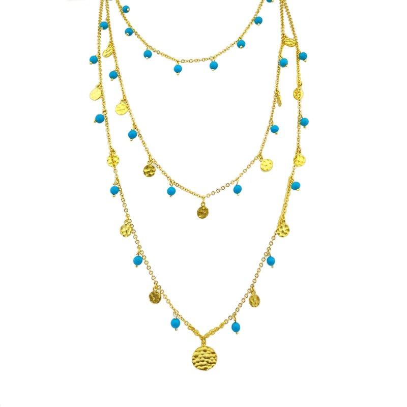 Turquoise Sequin Triple Necklace