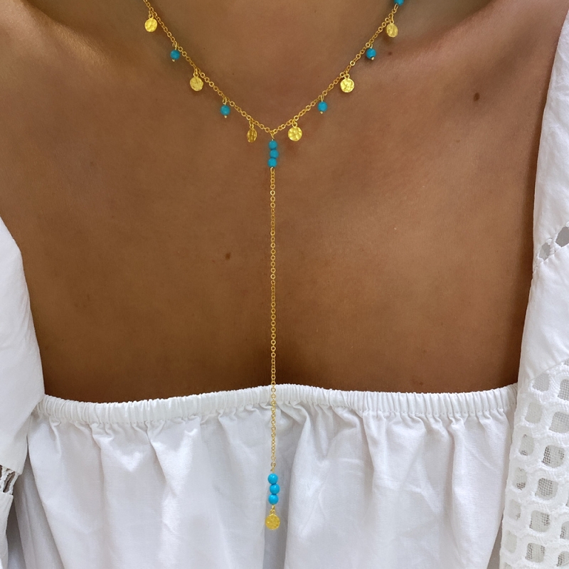 Turquoise Sequin Y Necklace