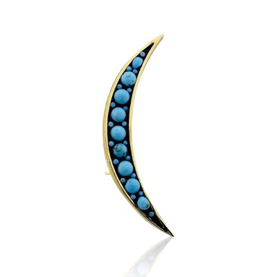 byEdaÇetin - Turquoise Stone Crescent Brooch