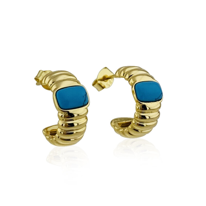 Turquoise Stone Hoop Earrings - 1