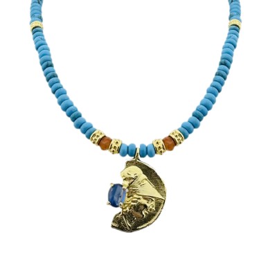 Turquoise Tourmaline Medallion Necklace