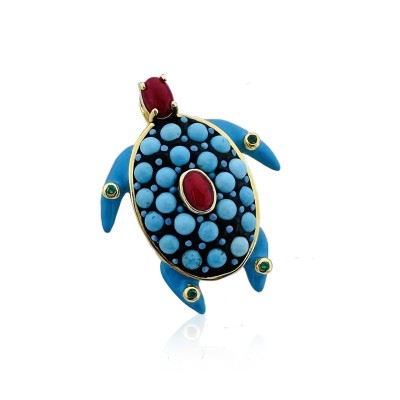 Turquoise Turtle Brooch