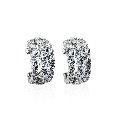 Valencia Three Rows of Stone Hoop Earrings - by Eda Çetin
