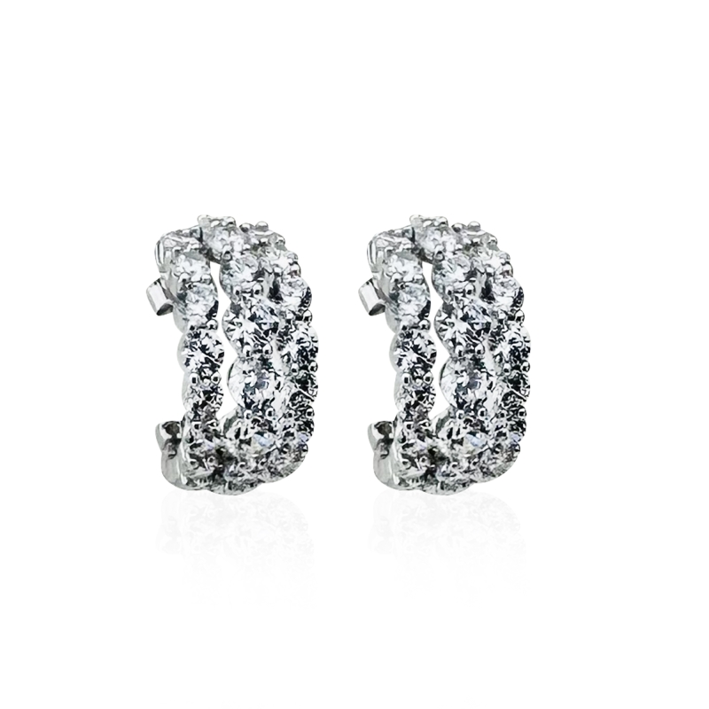 Valencia Three Rows of Stone Hoop Earrings - 4
