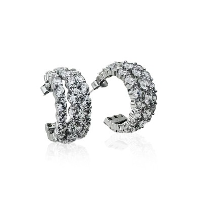 Valencia Three Rows of Stone Hoop Earrings - by Eda Çetin