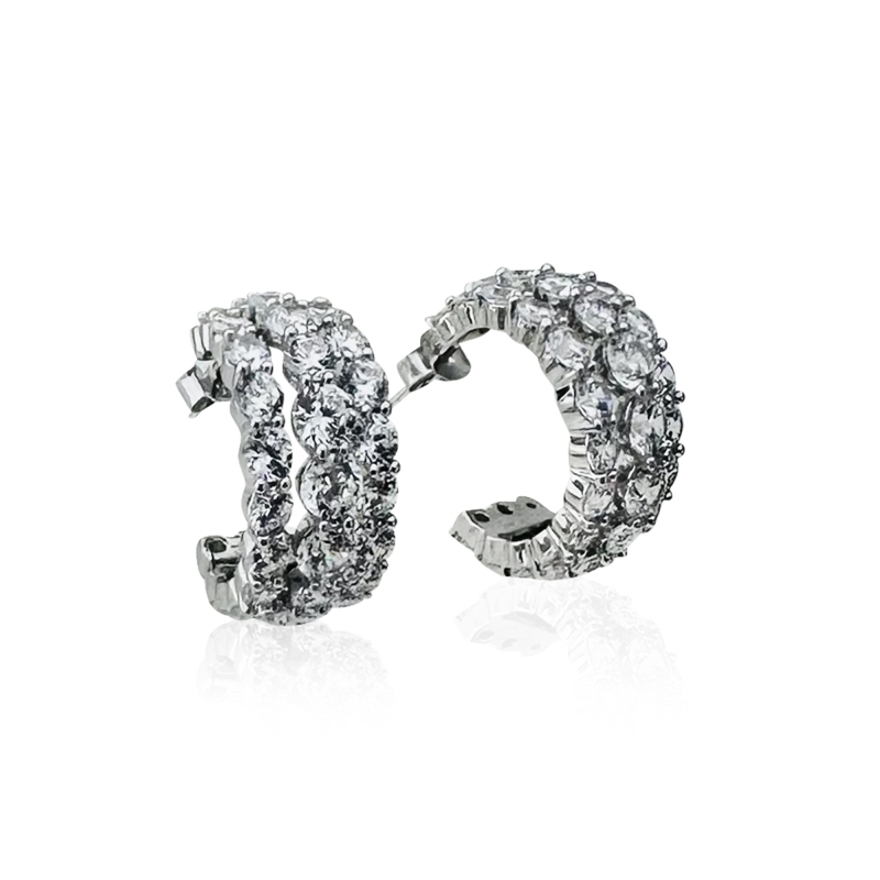 Valencia Three Rows of Stone Hoop Earrings - 3