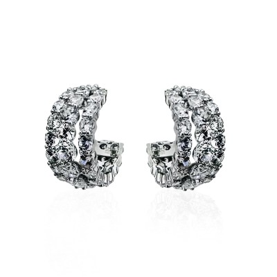 Valencia Three Rows of Stone Hoop Earrings - by Eda Çetin
