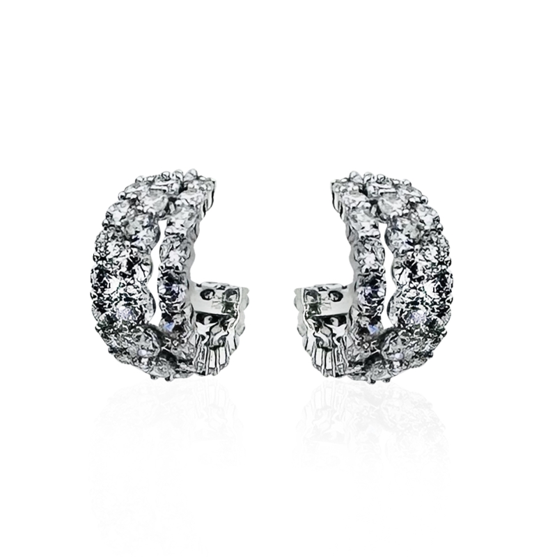 Valencia Three Rows of Stone Hoop Earrings - 1