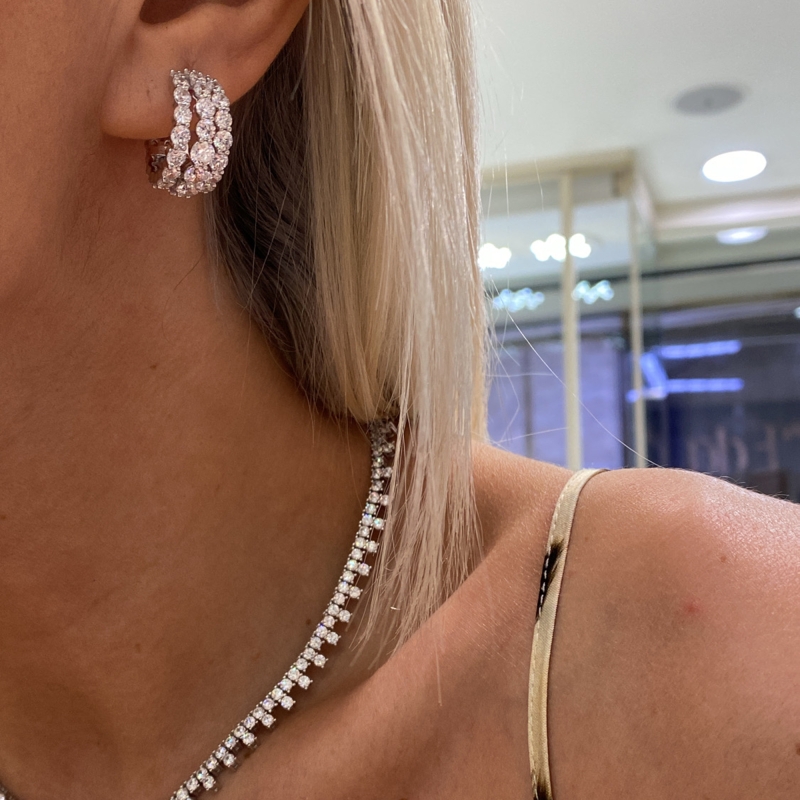 Valencia Three Rows of Stone Hoop Earrings - 2