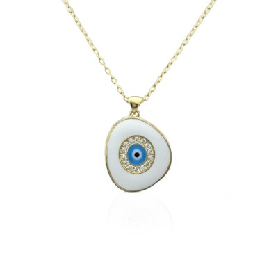 byEdaÇetin - White Enamel Evil Eye Bead Necklace