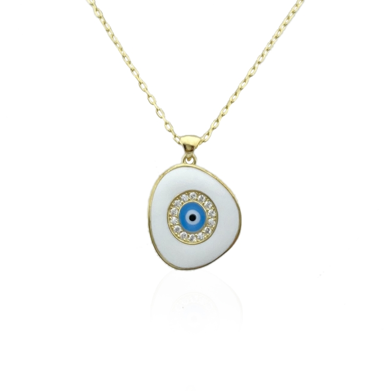 White Enamel Evil Eye Bead Necklace